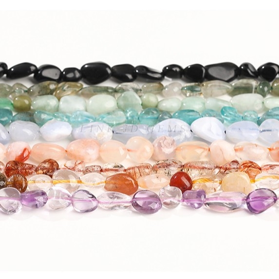 DIY κρυστάλλινες χάντρες — ακανόνιστες χάντρες από φυσικούς λίθους (ροζ χαλαζίας, αμέθιστος) για κοσμήματα