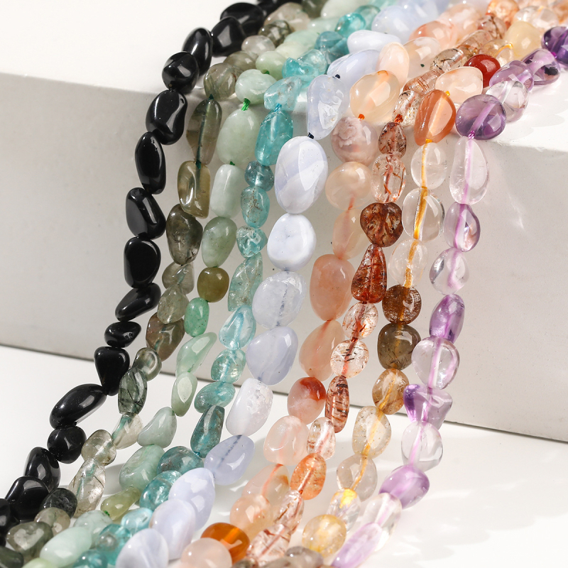 DIY κρυστάλλινες χάντρες — ακανόνιστες χάντρες από φυσικούς λίθους (ροζ χαλαζίας, αμέθιστος) για κοσμήματα