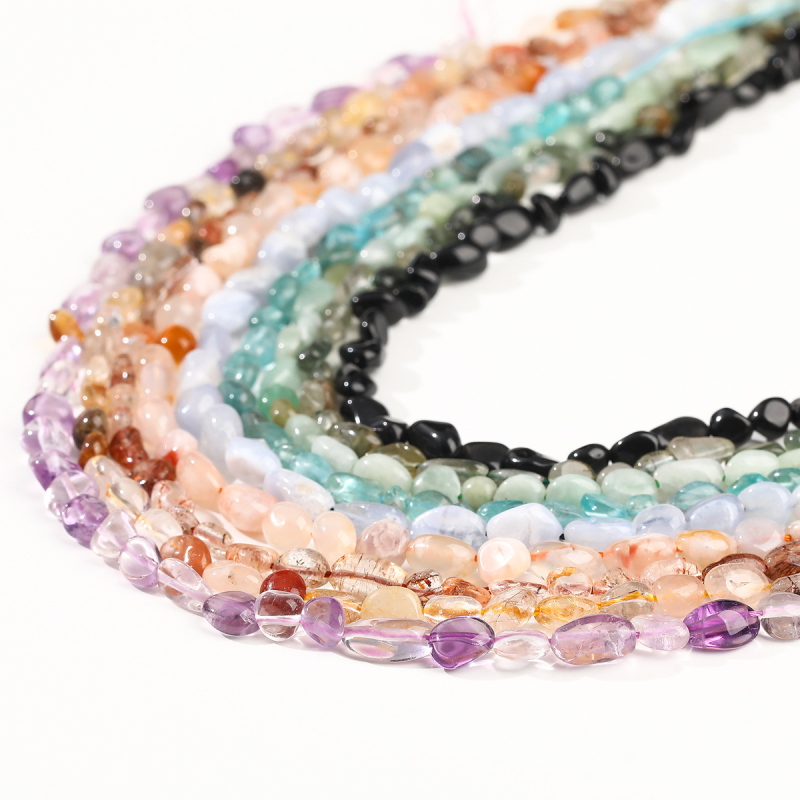 DIY κρυστάλλινες χάντρες — ακανόνιστες χάντρες από φυσικούς λίθους (ροζ χαλαζίας, αμέθιστος) για κοσμήματα