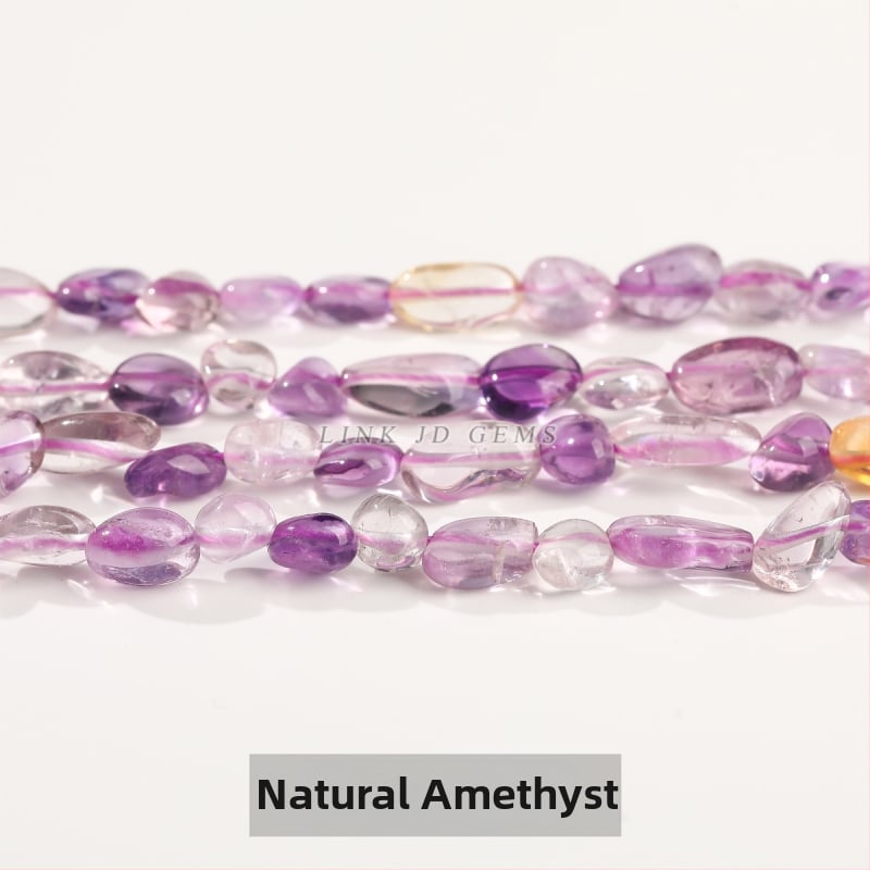 DIY κρυστάλλινες χάντρες — ακανόνιστες χάντρες από φυσικούς λίθους (ροζ χαλαζίας, αμέθιστος) για κοσμήματα