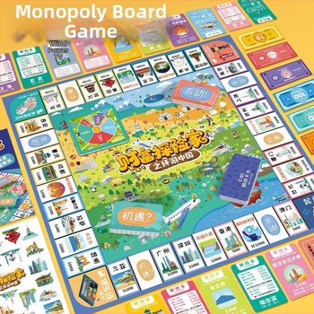 Ģimenes galda spēle par bagātības piedzīvojumiem un pasaules ceļojumiem, koksnes un papīra komponentes, kāršu spēle, elektroniskas transakcijas, piemērota no 14 gadu vecuma, iepakojums kastē