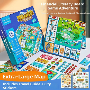 Ģimenes galda spēle par bagātības piedzīvojumiem un pasaules ceļojumiem, koksnes un papīra komponentes, kāršu spēle, elektroniskas transakcijas, piemērota no 14 gadu vecuma, iepakojums kastē