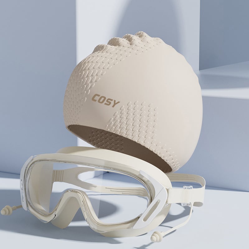 Pieaugušo silikona peldcepure un briļļu komplekts – ūdensnecaurlaidīgs, vienkāršs raksts, iekļauj peldcepuri un briļļas