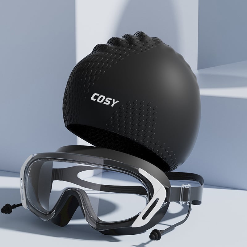 Pieaugušo silikona peldcepure un briļļu komplekts – ūdensnecaurlaidīgs, vienkāršs raksts, iekļauj peldcepuri un briļļas