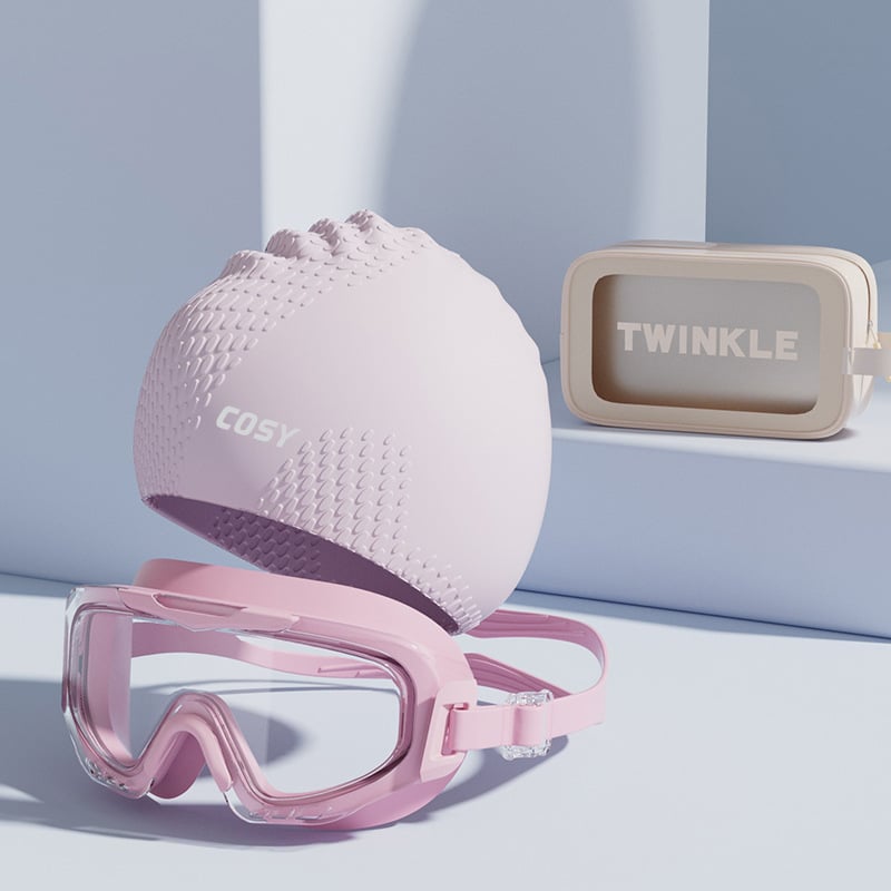 Pieaugušo silikona peldcepure un briļļu komplekts – ūdensnecaurlaidīgs, vienkāršs raksts, iekļauj peldcepuri un briļļas