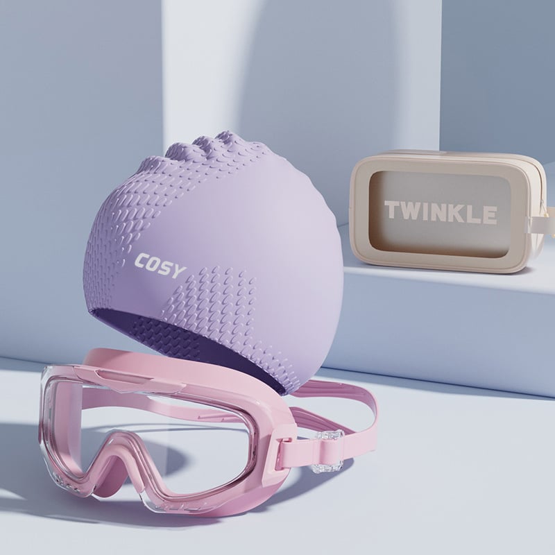 Pieaugušo silikona peldcepure un briļļu komplekts – ūdensnecaurlaidīgs, vienkāršs raksts, iekļauj peldcepuri un briļļas