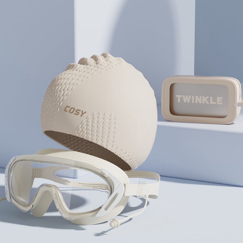 Pieaugušo silikona peldcepure un briļļu komplekts – ūdensnecaurlaidīgs, vienkāršs raksts, iekļauj peldcepuri un briļļas