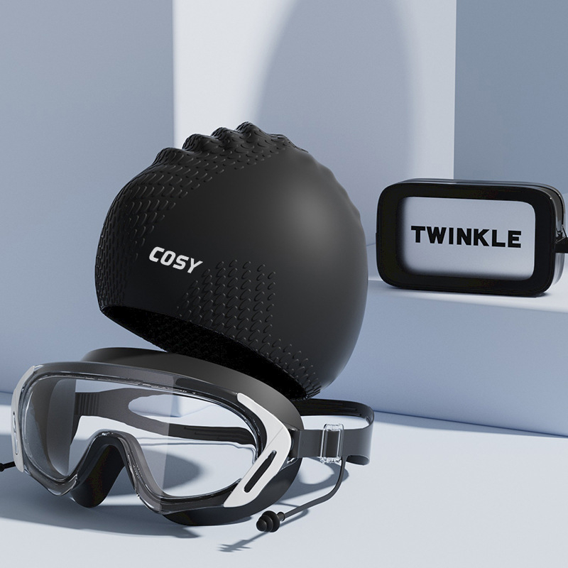 Pieaugušo silikona peldcepure un briļļu komplekts – ūdensnecaurlaidīgs, vienkāršs raksts, iekļauj peldcepuri un briļļas