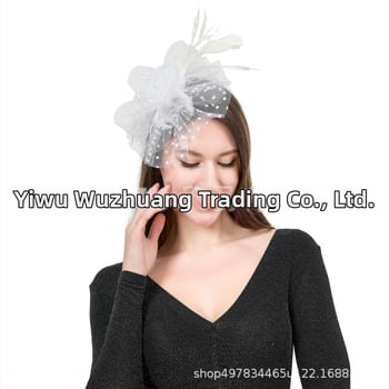 Kāzu galvas rotājums no spalvu tīkla ar retro ziedu topu, roku darbs, 2023. gada pavasaris, pielāgojams