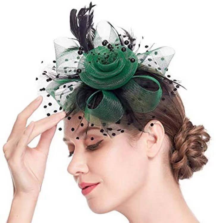 Kāzu galvas rotājums no spalvu tīkla ar retro ziedu topu, roku darbs, 2023. gada pavasaris, pielāgojams