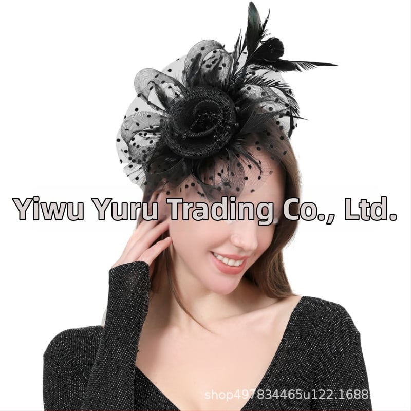 Kāzu galvas rotājums no spalvu tīkla ar retro ziedu topu, roku darbs, 2023. gada pavasaris, pielāgojams