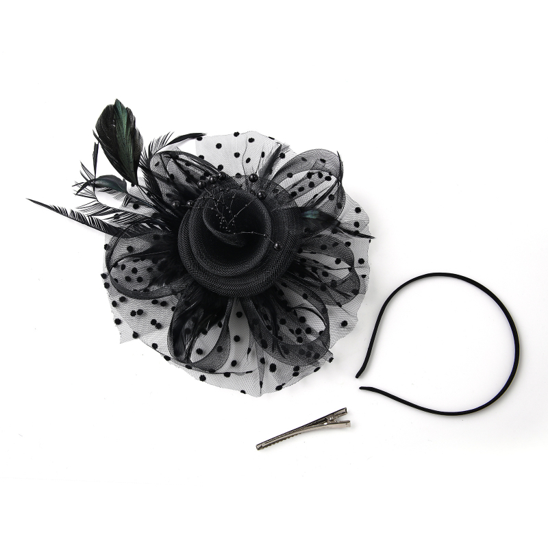 Kāzu galvas rotājums no spalvu tīkla ar retro ziedu topu, roku darbs, 2023. gada pavasaris, pielāgojams