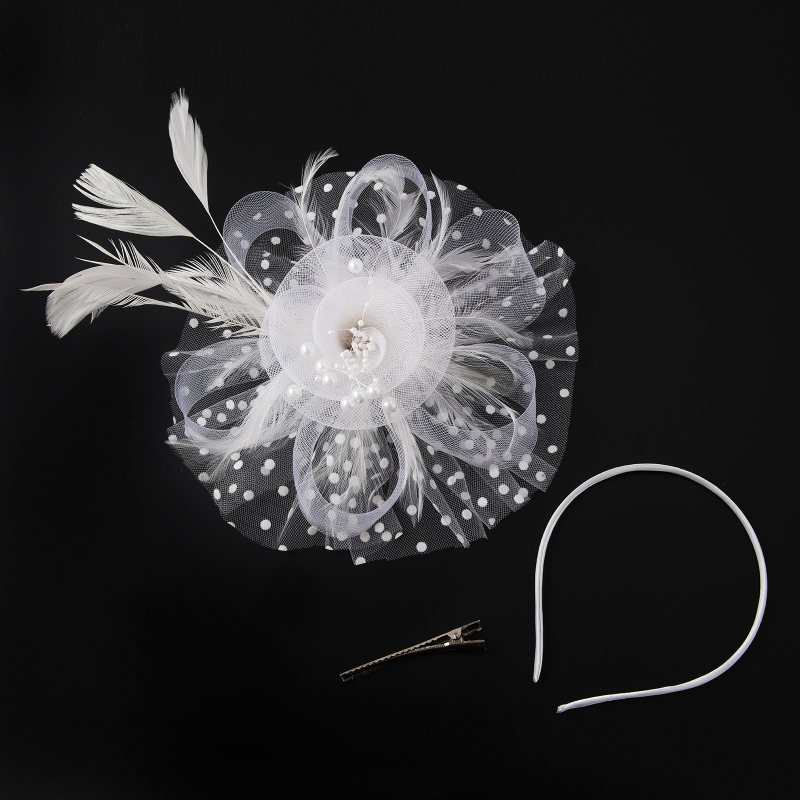 Kāzu galvas rotājums no spalvu tīkla ar retro ziedu topu, roku darbs, 2023. gada pavasaris, pielāgojams