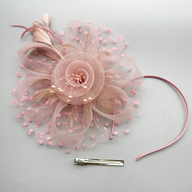 Kāzu galvas rotājums no spalvu tīkla ar retro ziedu topu, roku darbs, 2023. gada pavasaris, pielāgojams