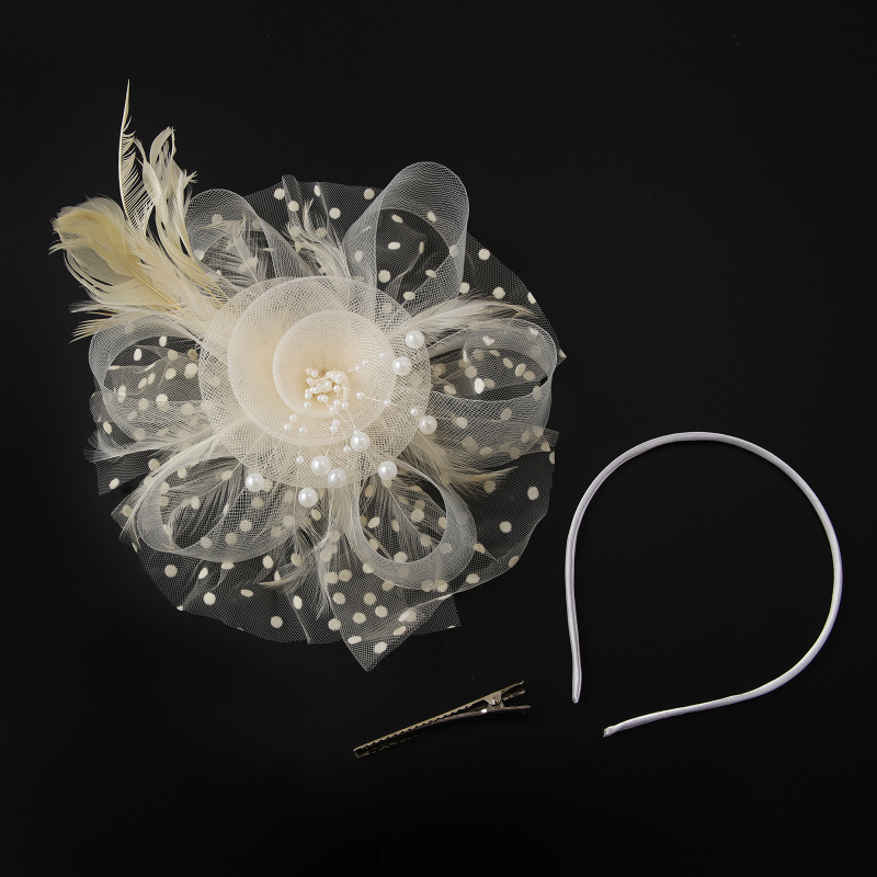 Kāzu galvas rotājums no spalvu tīkla ar retro ziedu topu, roku darbs, 2023. gada pavasaris, pielāgojams