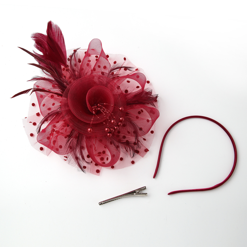 Kāzu galvas rotājums no spalvu tīkla ar retro ziedu topu, roku darbs, 2023. gada pavasaris, pielāgojams