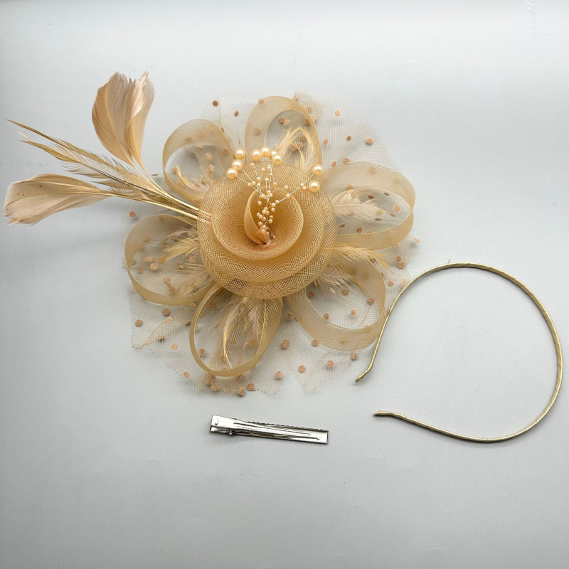 Kāzu galvas rotājums no spalvu tīkla ar retro ziedu topu, roku darbs, 2023. gada pavasaris, pielāgojams