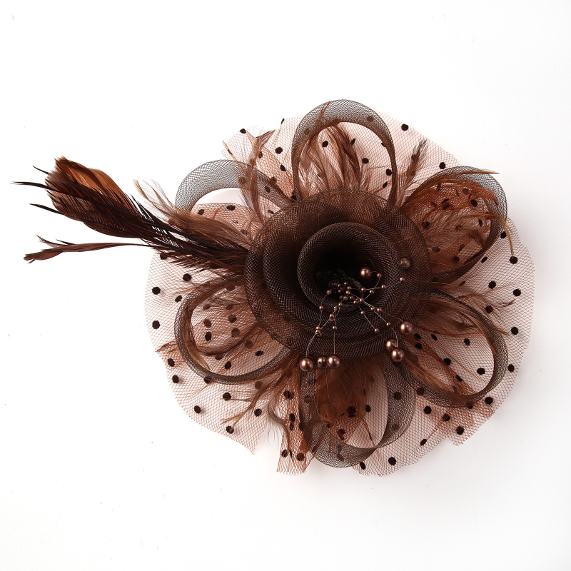 Kāzu galvas rotājums no spalvu tīkla ar retro ziedu topu, roku darbs, 2023. gada pavasaris, pielāgojams