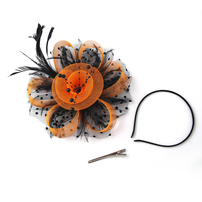 Kāzu galvas rotājums no spalvu tīkla ar retro ziedu topu, roku darbs, 2023. gada pavasaris, pielāgojams