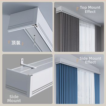 Kutija za zavjese s integriranom tračnicom, aluminijska legura, prilagodljiva, montaža na vrhu i sa strane, tiha, moderni minimalistički stil