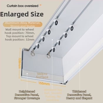 Kutija za zavjese s integriranom tračnicom, aluminijska legura, prilagodljiva, montaža na vrhu i sa strane, tiha, moderni minimalistički stil