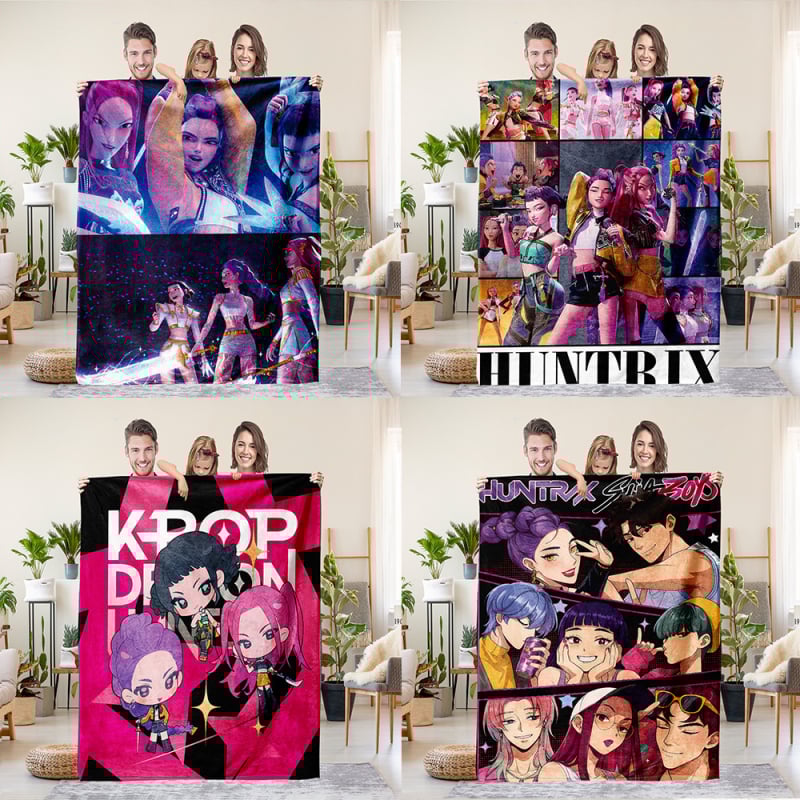 Flaneli pleed 3D digitaalprintimisega, demoni jahi rühma motiiv, polüester, 500–800 g, sügis-talv