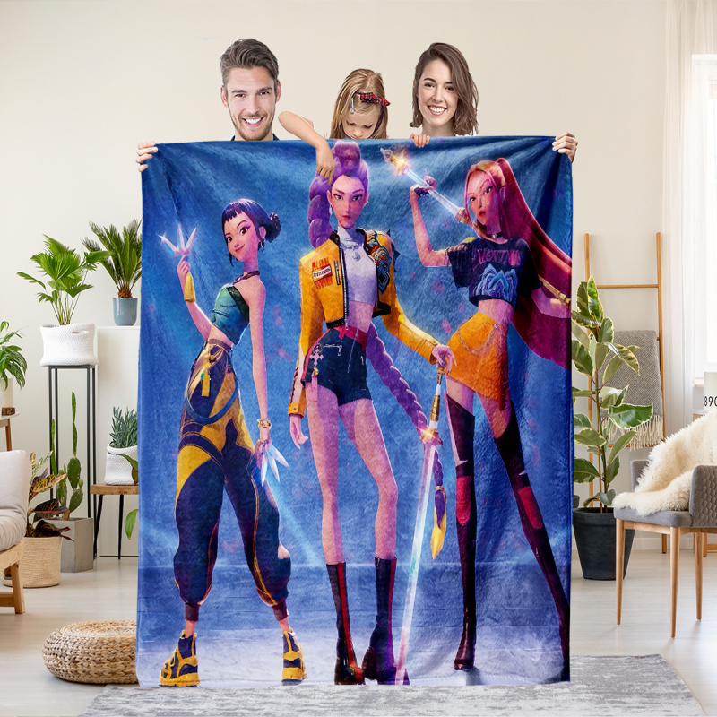 Flaneli pleed 3D digitaalprintimisega, demoni jahi rühma motiiv, polüester, 500–800 g, sügis-talv