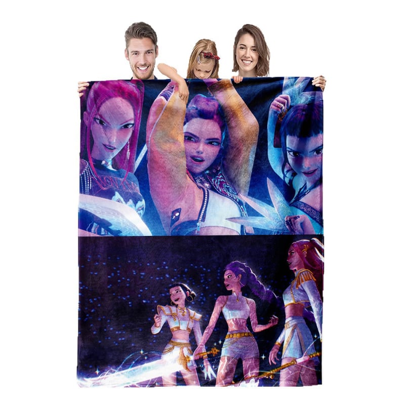 Flaneli pleed 3D digitaalprintimisega, demoni jahi rühma motiiv, polüester, 500–800 g, sügis-talv