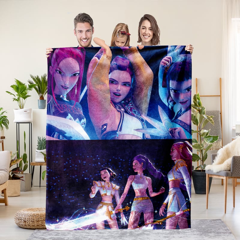 Flaneli pleed 3D digitaalprintimisega, demoni jahi rühma motiiv, polüester, 500–800 g, sügis-talv