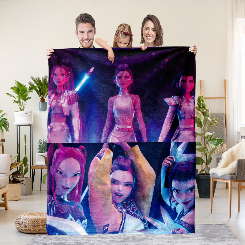 Flaneli pleed 3D digitaalprintimisega, demoni jahi rühma motiiv, polüester, 500–800 g, sügis-talv