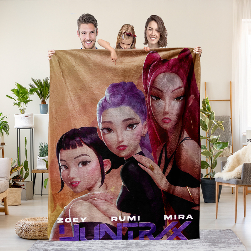 Flaneli pleed 3D digitaalprintimisega, demoni jahi rühma motiiv, polüester, 500–800 g, sügis-talv