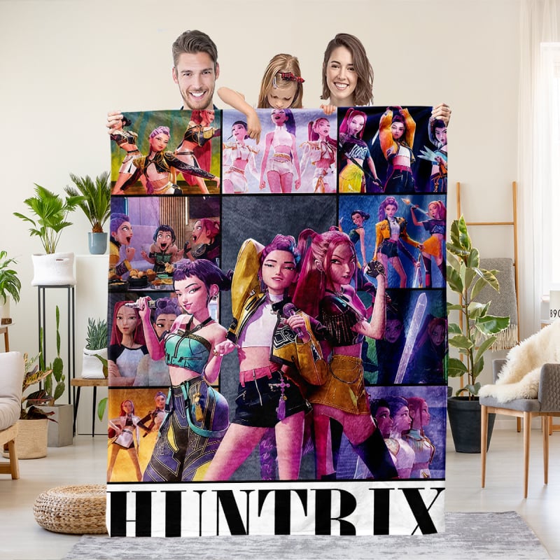 Flaneli pleed 3D digitaalprintimisega, demoni jahi rühma motiiv, polüester, 500–800 g, sügis-talv