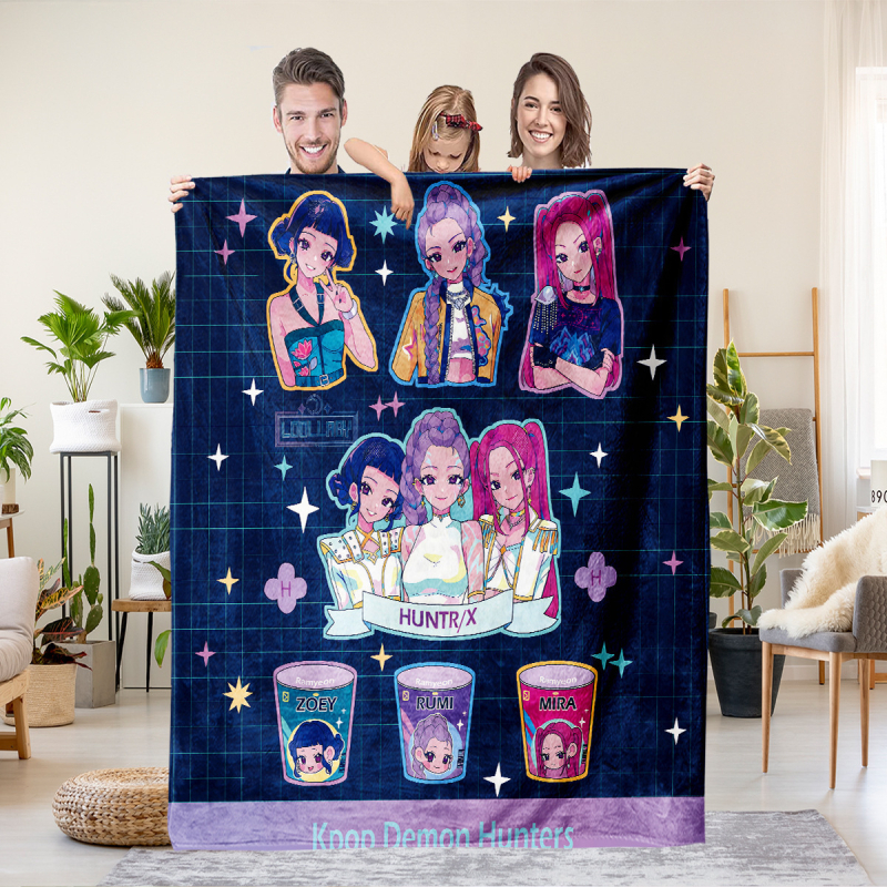 Flaneli pleed 3D digitaalprintimisega, demoni jahi rühma motiiv, polüester, 500–800 g, sügis-talv