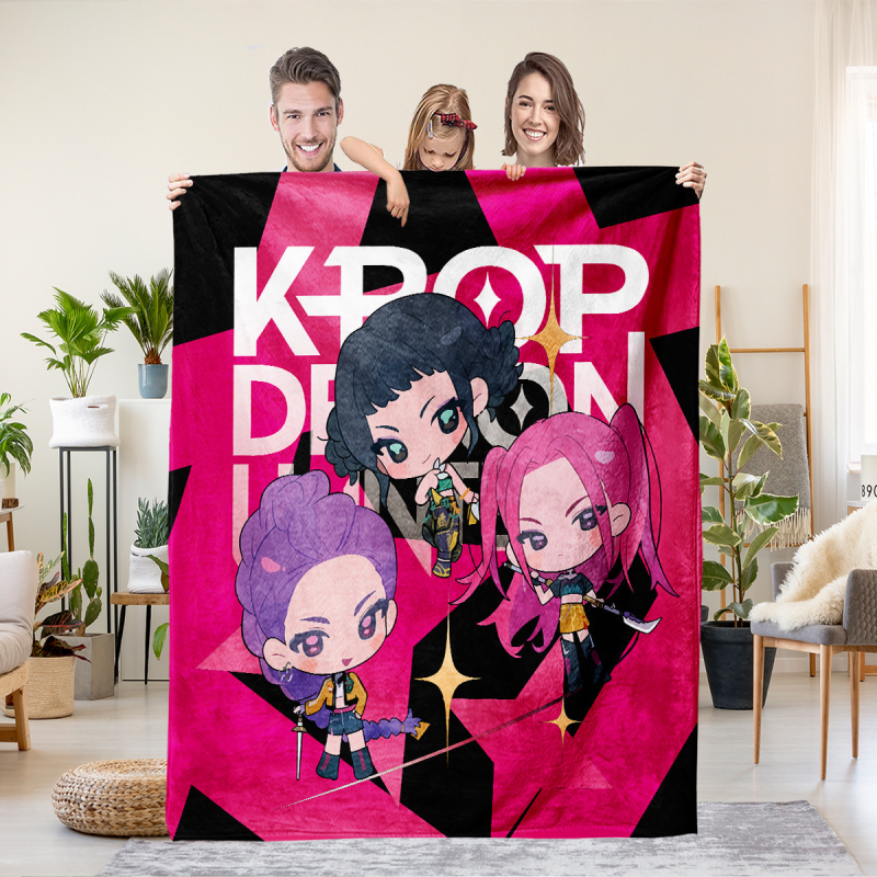 Flaneli pleed 3D digitaalprintimisega, demoni jahi rühma motiiv, polüester, 500–800 g, sügis-talv