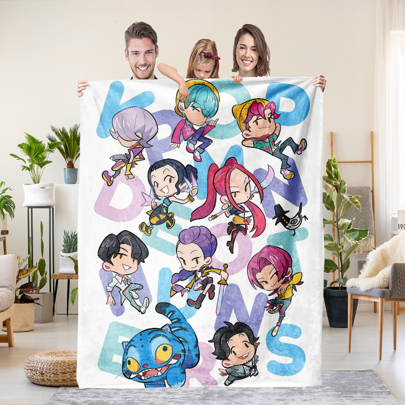 Flaneli pleed 3D digitaalprintimisega, demoni jahi rühma motiiv, polüester, 500–800 g, sügis-talv