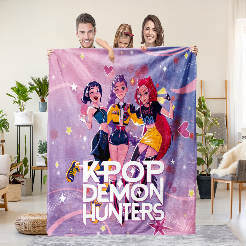 Flaneli pleed 3D digitaalprintimisega, demoni jahi rühma motiiv, polüester, 500–800 g, sügis-talv