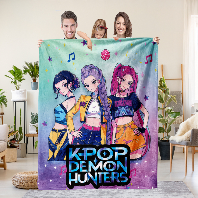 Flaneli pleed 3D digitaalprintimisega, demoni jahi rühma motiiv, polüester, 500–800 g, sügis-talv