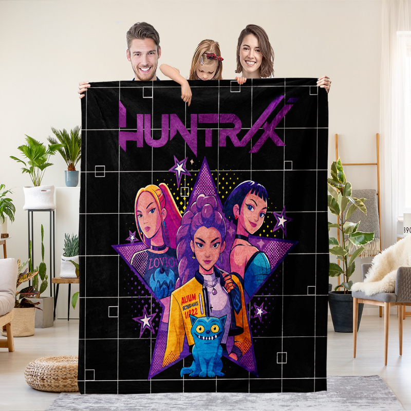 Flaneli pleed 3D digitaalprintimisega, demoni jahi rühma motiiv, polüester, 500–800 g, sügis-talv