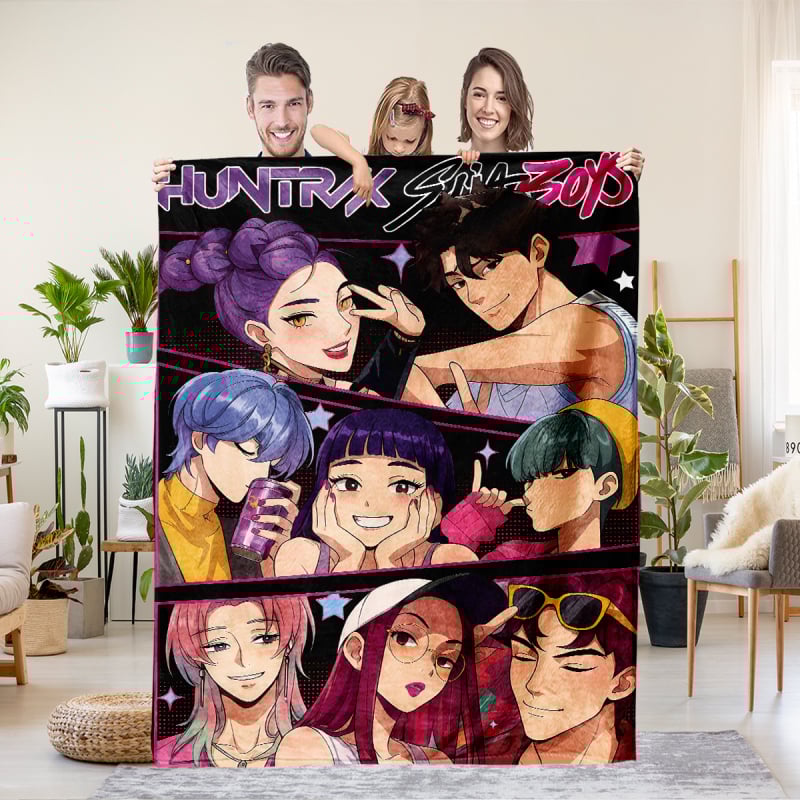 Flaneli pleed 3D digitaalprintimisega, demoni jahi rühma motiiv, polüester, 500–800 g, sügis-talv