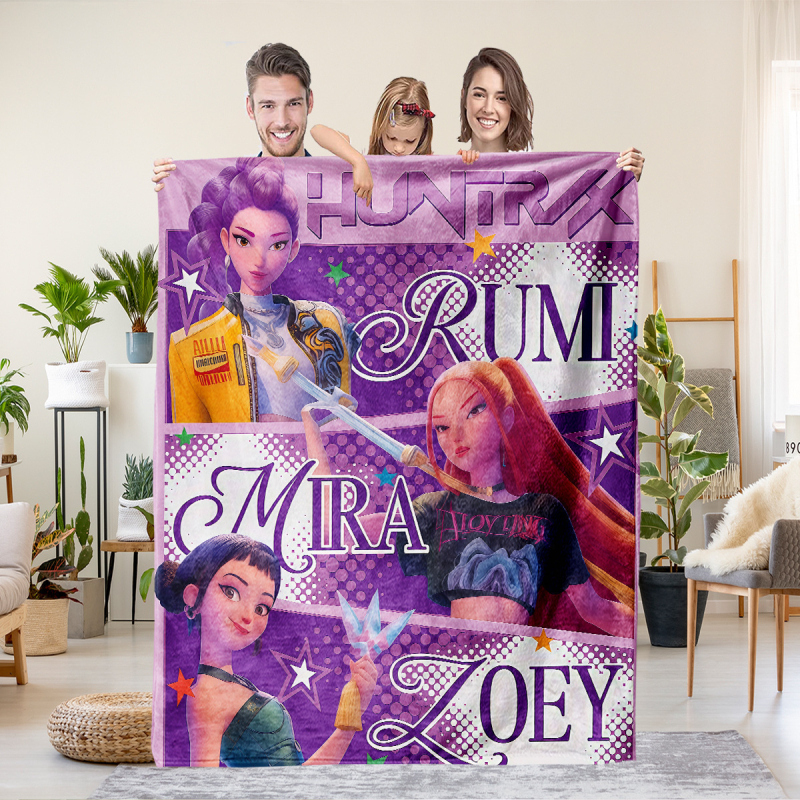 Flaneli pleed 3D digitaalprintimisega, demoni jahi rühma motiiv, polüester, 500–800 g, sügis-talv