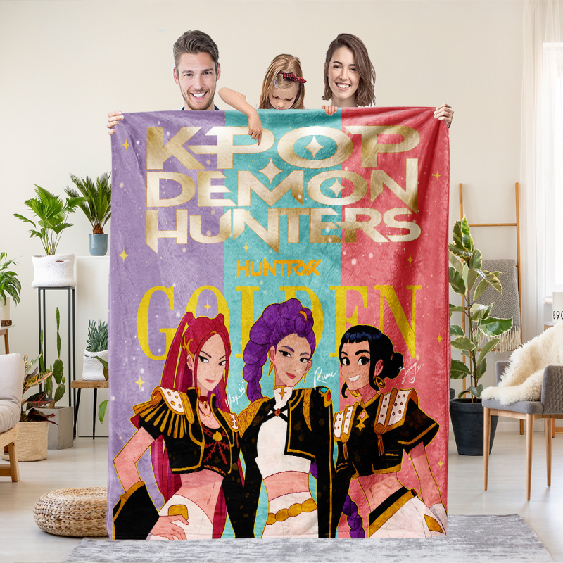 Flaneli pleed 3D digitaalprintimisega, demoni jahi rühma motiiv, polüester, 500–800 g, sügis-talv