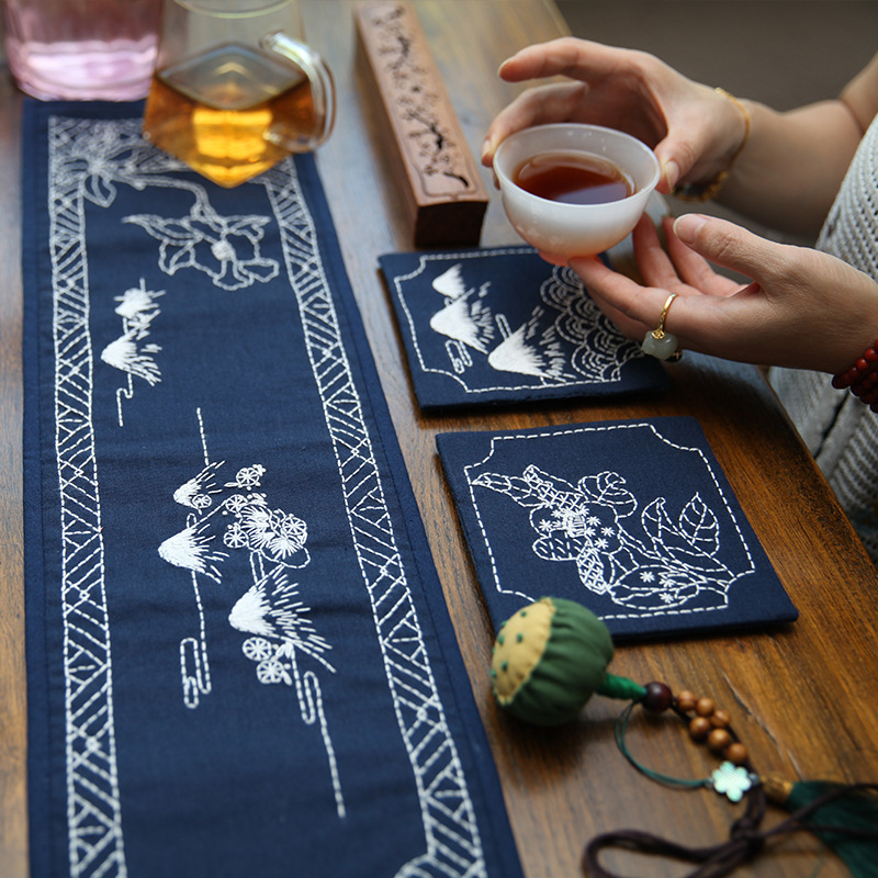 DIY siuvinėtas arbatos kilimėlis Kinijos stiliaus, Zen Lu siuvinėjimas, rankų darbas iš Jinhao, Kinijos stiliaus serijos raštas, tinka svetainei ar restoranui
