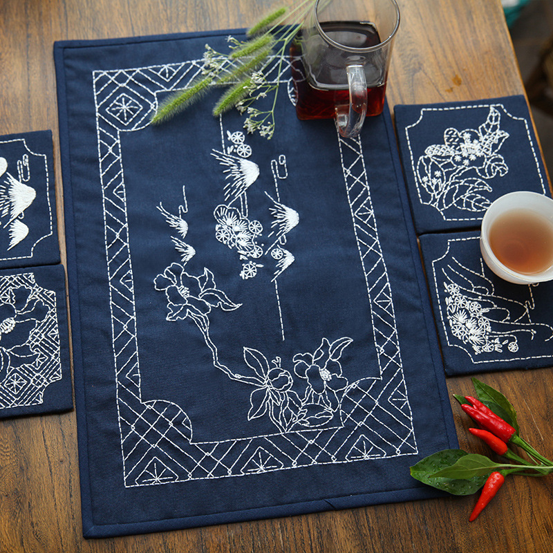 DIY siuvinėtas arbatos kilimėlis Kinijos stiliaus, Zen Lu siuvinėjimas, rankų darbas iš Jinhao, Kinijos stiliaus serijos raštas, tinka svetainei ar restoranui