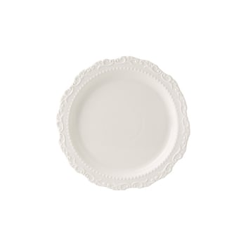 Desszert tányér, kerámia, szabálytalan alakú, retró stílusú, csipkés éllel, mikrohullámú sütőhöz használható