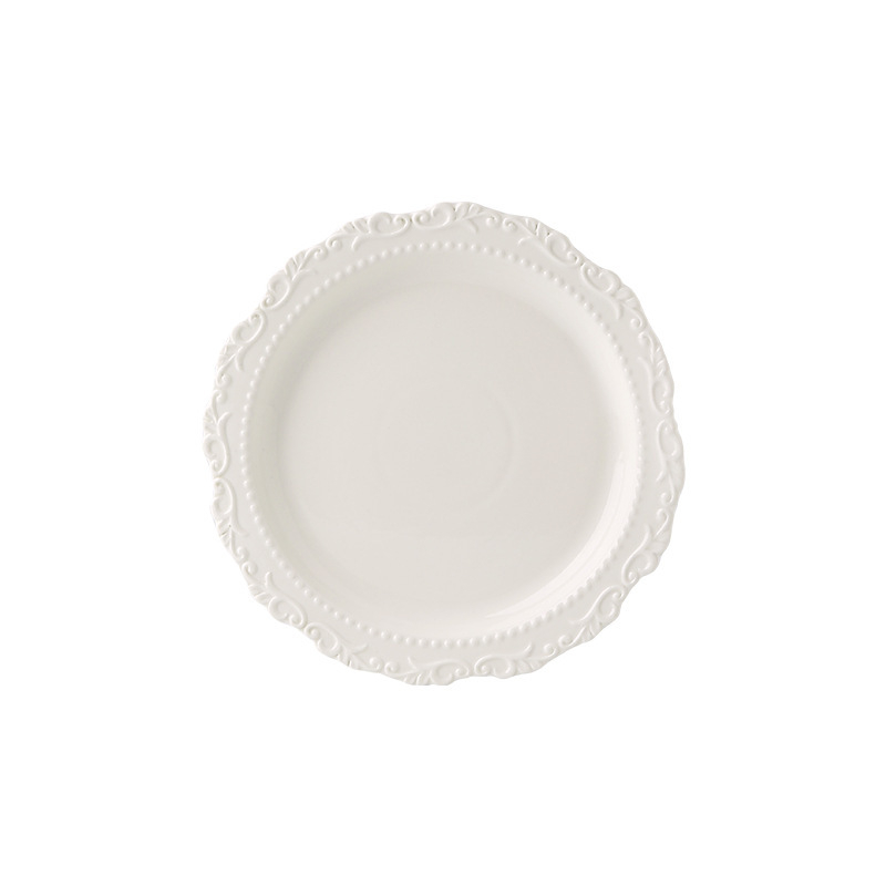 Desszert tányér, kerámia, szabálytalan alakú, retró stílusú, csipkés éllel, mikrohullámú sütőhöz használható