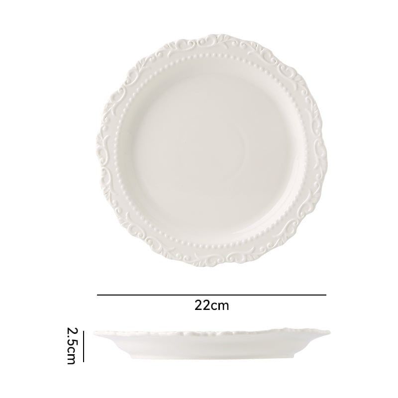 Desszert tányér, kerámia, szabálytalan alakú, retró stílusú, csipkés éllel, mikrohullámú sütőhöz használható