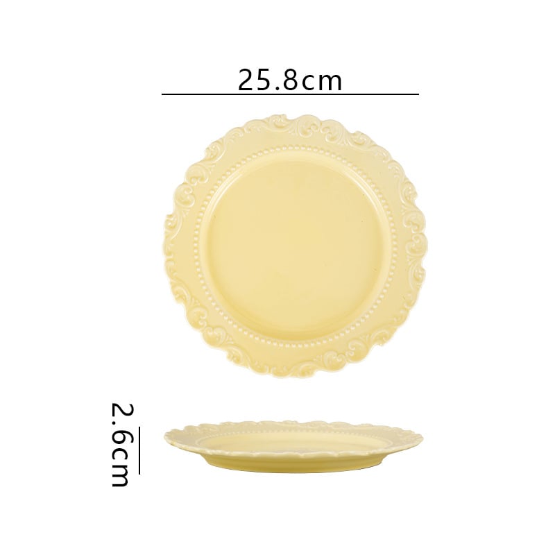 Desszert tányér, kerámia, szabálytalan alakú, retró stílusú, csipkés éllel, mikrohullámú sütőhöz használható