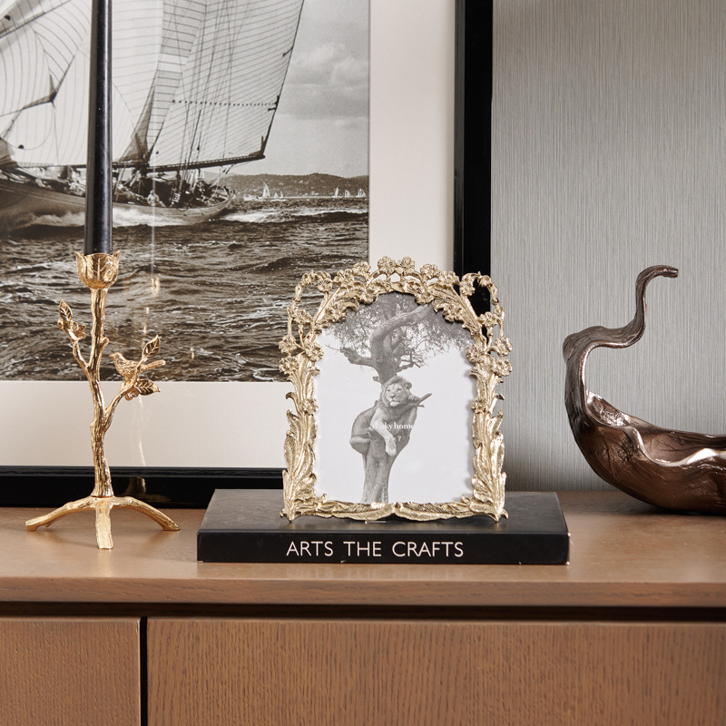 Žvakių laikiklis su paukščio šakos dizainu, papuošalų padėklas ir lapų padėklas, nuotraukų rėmas — cinko lydinys, lengvas prabangos stilius