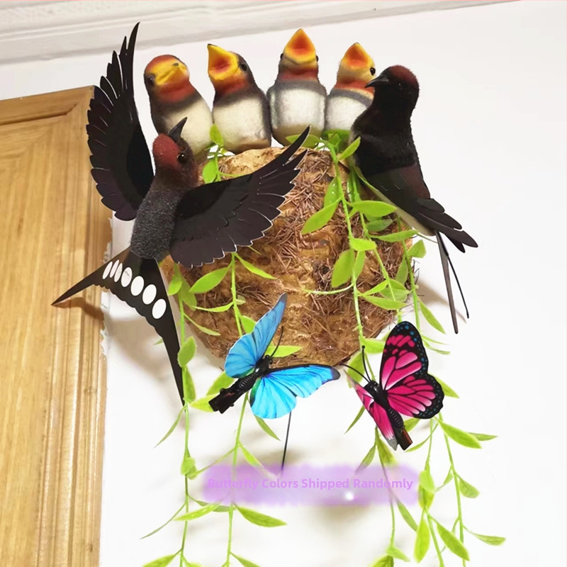 Sieninis dekoras su paukščio lizdu iš putplasčio, Viduržemio jūros stilius, namų puošmena, pritaikoma užsakymui