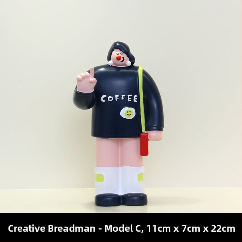 Διακοσμητική φιγούρα από ρητίνη για διακόσμηση αρτοποιείου και καφέ - Bread Man χαρακτήρας, μοντέρνο μινιμαλιστικό στυλ, ιδανικό δώρο έναρξης επιχείρησης